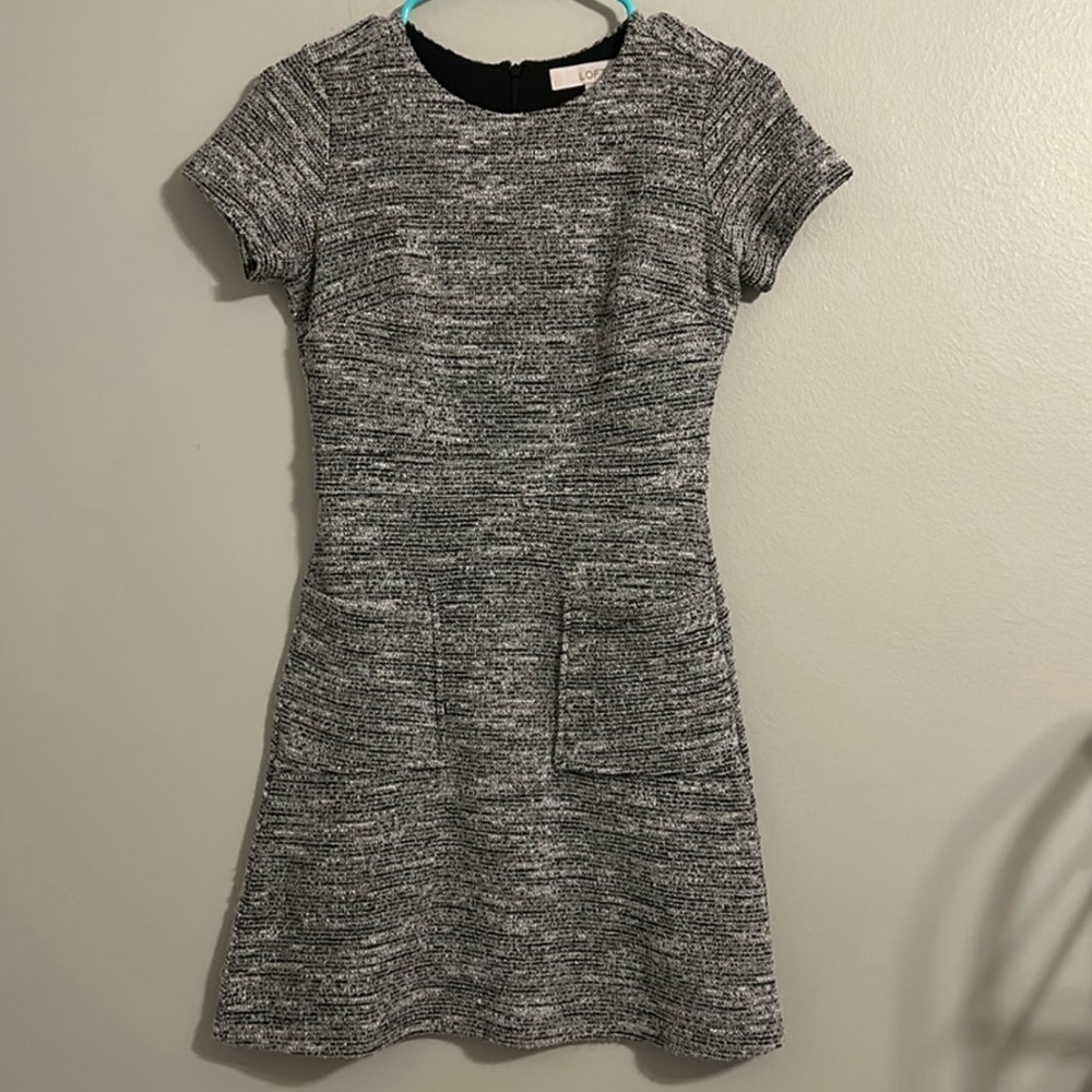 LOFT Black and White Textured Knit dress 00 petite